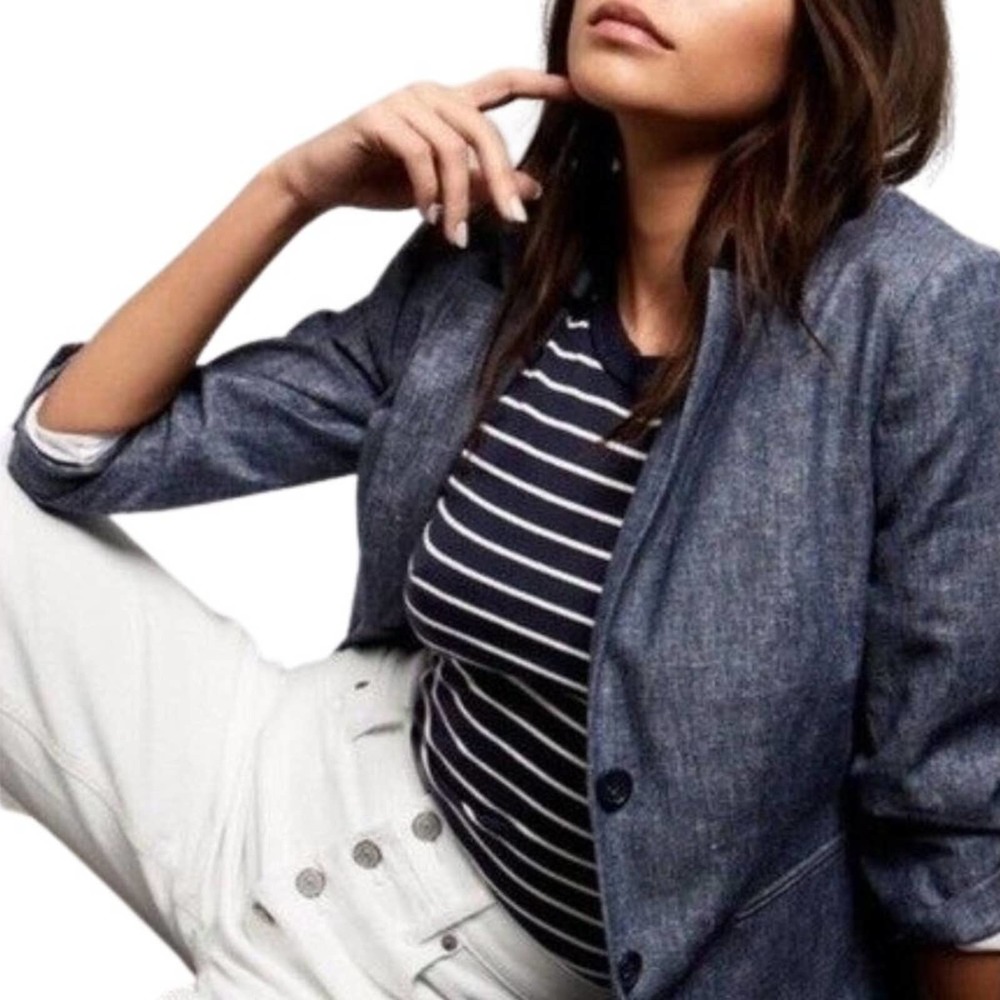NWT Banana Republic Chambray Linen Single Breasted Dark Academia Blazer Size 12